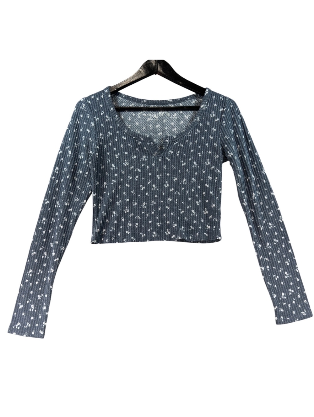 The O.C. Tee Collection Shrunken Baby Tee Blue Floral Ribbed Crop Top M